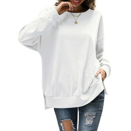 Fancyglim Women's Crew Neck Sweatshirt casual Long Sleeve Oversized Blouses White 4XL
