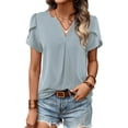 thumbnail image 1 of Amoretu Women's Petal Sleeve Tops Casual V Neck Pleated Blouse Shirt Blue S, 1 of 4