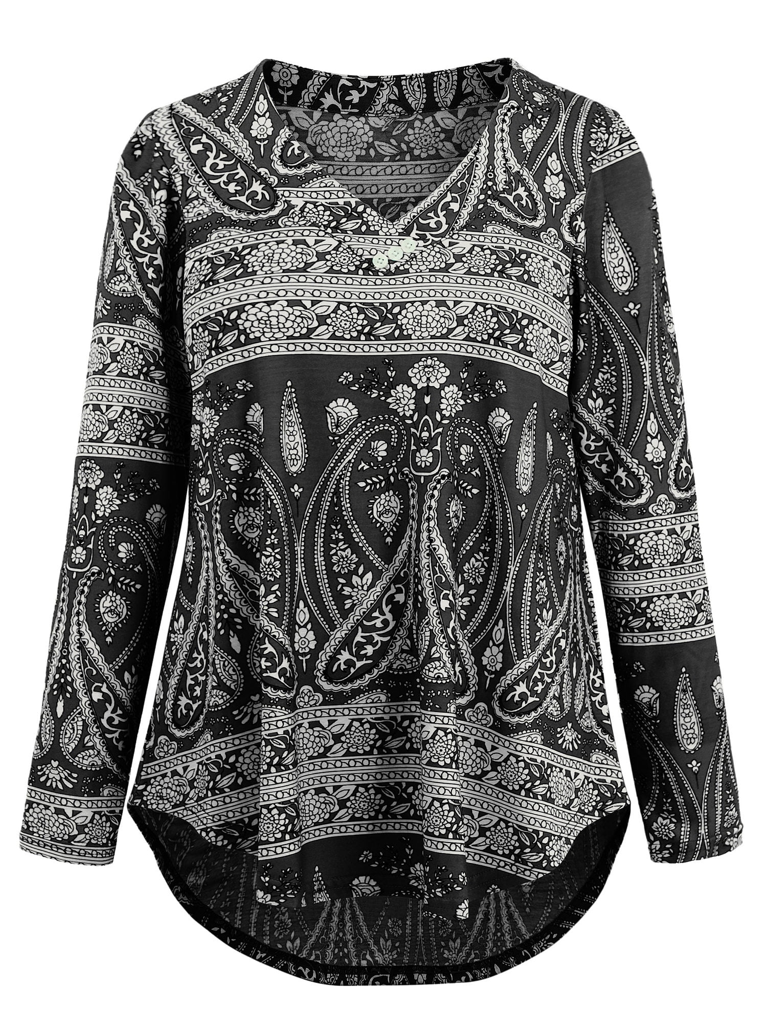 Plus Size Short-Sleeve Henley Printed Top