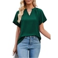 thumbnail image 1 of Fancyglim Women's Short Sleeve Blouse Split V Neck Work T Shirts Green S, 1 of 6