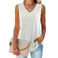 thumbnail image 1 of Fancyglim Women's Summer Tank Tops V Neck Flowy Sleeveless T-shirts White XL, 1 of 5