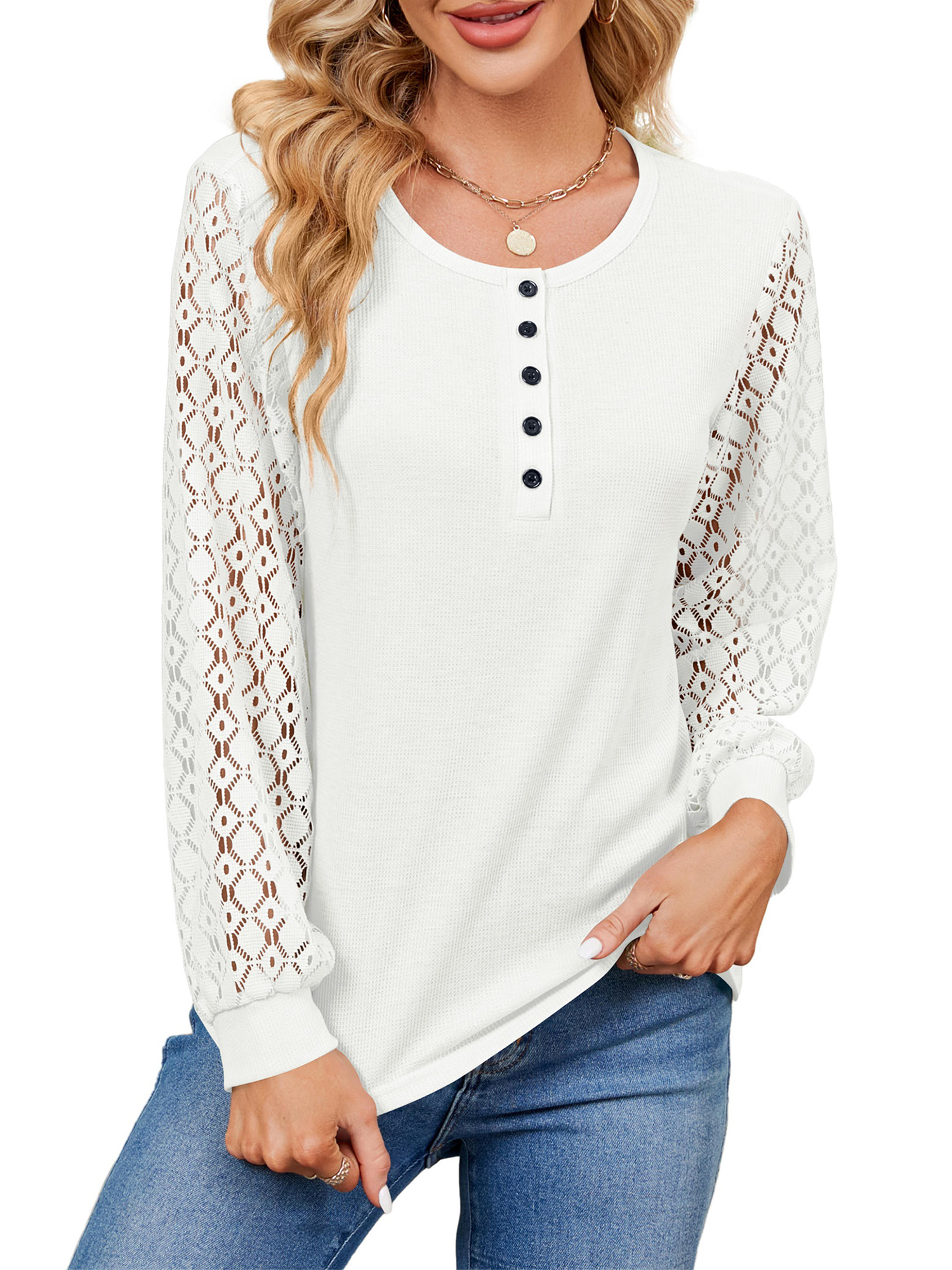 The Pioneer Woman Lace Up Neck Blouse, Women's - Walmart.com