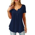 Amoretu Women's Tunic Tops V Neck Short Sleeve Pleated Henley Shirt