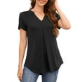 thumbnail image 1 of Fancyglim Women's V Neck Top Short Sleeve Work Pleated Blouses Shirt Black M, 1 of 5