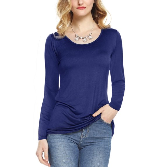 Fancyglim Womens Long Sleeve Tops Basic Cotton T Shirts (Navy XXL)