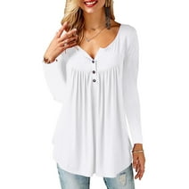 Casual Plain Shirt Long Sleeve White Plus Size Blouses (Women's ...