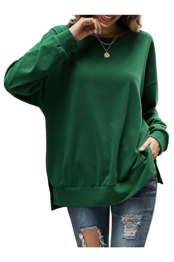 Womens Pullover Sweatshirt Drop Shoulder Crewneck Long Sleeve Tops Green XL