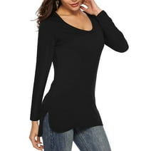 Amoretu Womens Scoop Neck Long Sleeve Shirts Fitted Tops(Black L)