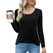Amoretu Womens Scoop Neck Long Sleeve Shirts Fitted Tops(Black S)