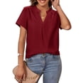 thumbnail image 1 of Amoretu Womens Shirts Casual Vneck Short Sleeve Elegant Blouse Tops Red 2XL, 1 of 4