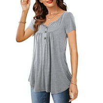 Women Short Sleeve Crossed Surplice Button Tops - Walmart.com
