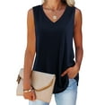 thumbnail image 1 of Fancyglim Womens Summer Sleeveless Shirts Loose V Neck Tank Tops Blouse Navy L, 1 of 5