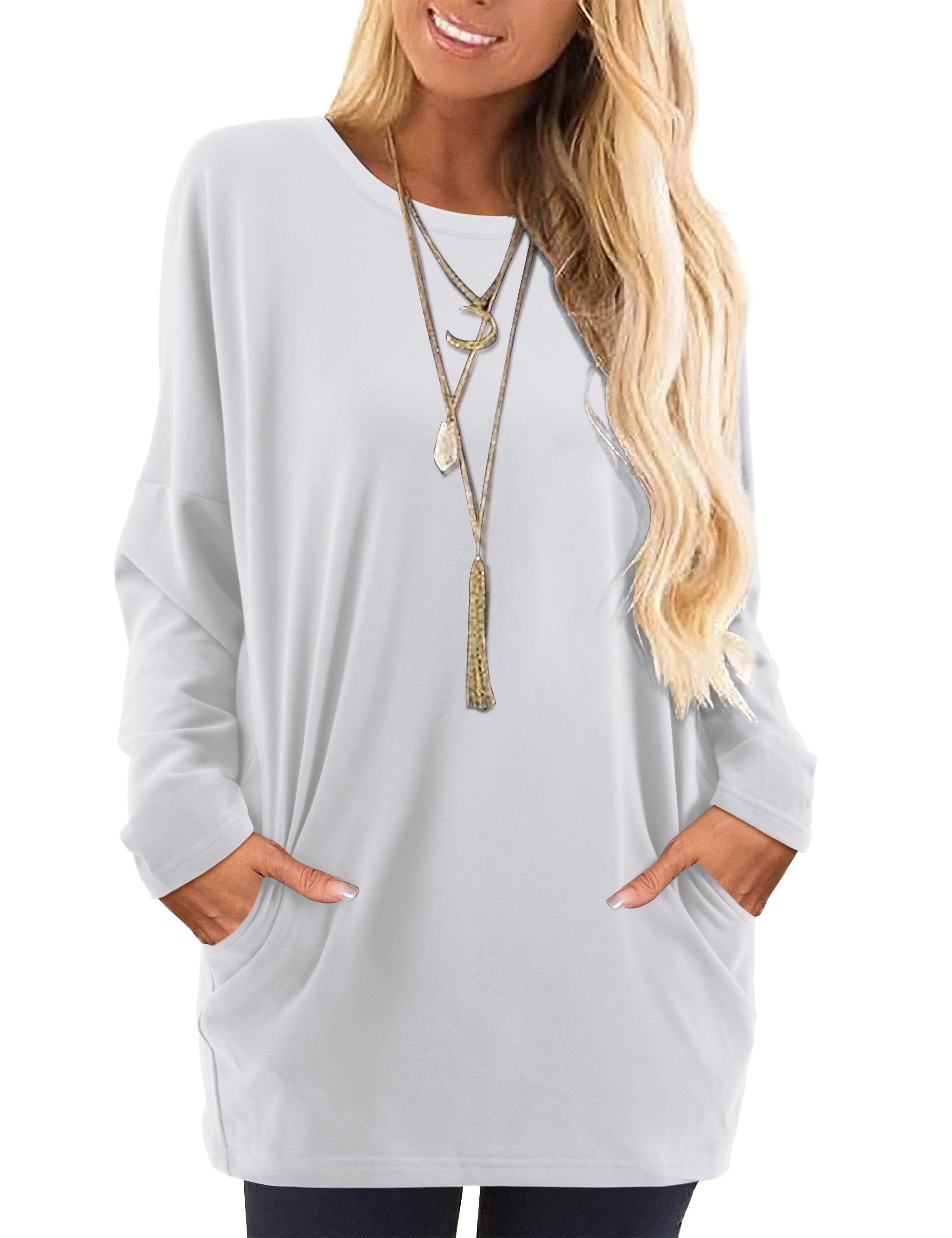 Fancyglim Womens T Shirts Long Sleeve Blouses Tunic Tops with Pockets ...