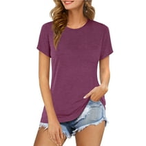 Amoretu Womens T Shirts Short Sleeve Tops Crew Neck Long Tee(Burgundy XL)