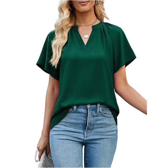 Fancyglim Womens T Shirts Vneck Dressy Tops Short Sleeve Blouse Green L