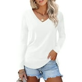 Hirigin Womens V Neck OL Shirt Polka Dot Blouses Long Sleeve Tops White ...
