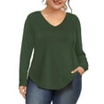 thumbnail image 1 of Amoretu Womens V Neck Tops T Shirts Plus Size V Neck Casual Shirts Tunic (Green, 2XL), 1 of 3