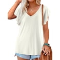 thumbnail image 1 of Fancyglim Womne Summer Tops V Neck Shirt Short Sleeve Cute Blouses White 2XL, 1 of 4