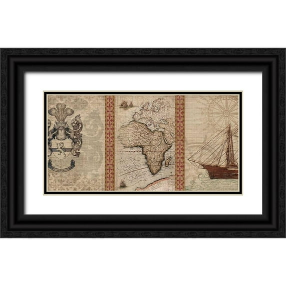 Amori 24x14 Black Ornate Wood Framed with Double Matting Museum Art Print Titled - Voyage to Discovery I