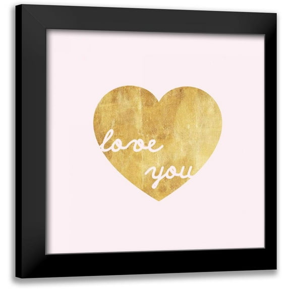 Amori, Miyo 20x20 Black Modern Framed Museum Art Print Titled - Heart of Gold Love - Pink