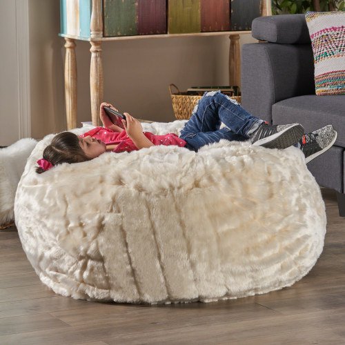 Amori Modern 3 Foot Faux Fur Bean Bag White Color
