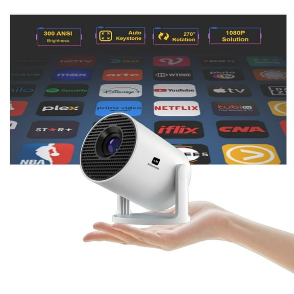 Amornee Mini Projector with Wifi and Bluetooth,HD 1080P Home Movie Projector Protable for bedroom