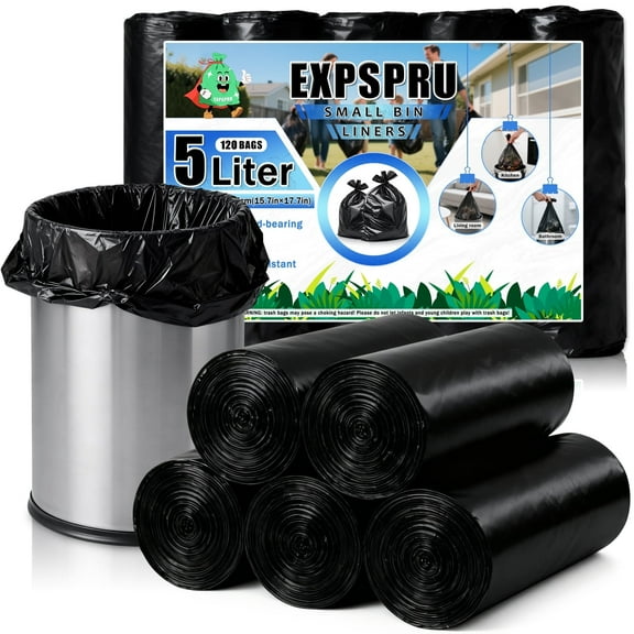 Amorvolat 1.2 Gallon Garbage Bags Small Trash Bags 5L Compost Bags for Bathroom, Office, Bedroom, Kitchen,120 Count,Black