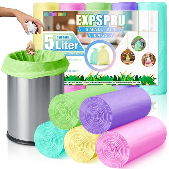 Amorvolat 5L Compostable Bin Bags 1.2 gallon Biodegradable Garbage Bags 120 Counts Colorful Small Trash Bags for Bathroom Office Bedroom