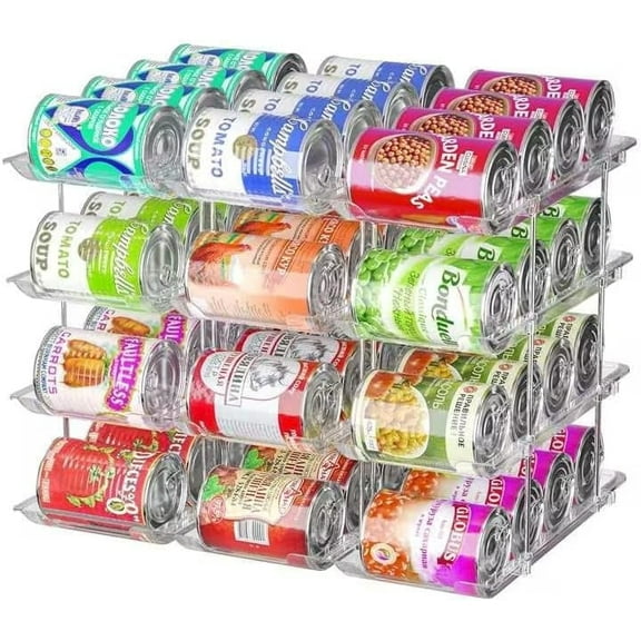 Amorvolat Can Organizer for Pantry, 3 Sets 4 Tiers Can Storage Organizer Pantry,Soda Can Organizer for Fridge 48 Cans Rack Automatic Rolling Stackable Canned Food Organizer,Clear