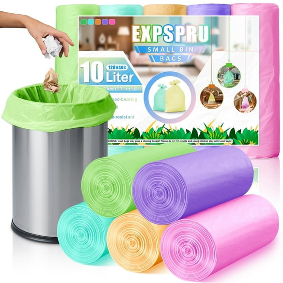 Amorvolat Small Compostable Bin Liners 3 Gallon Garbage Bags 120 Count,10L Bin Bags Biodegradable Trash Bags for Bathroom Office Bedroom,Colorful