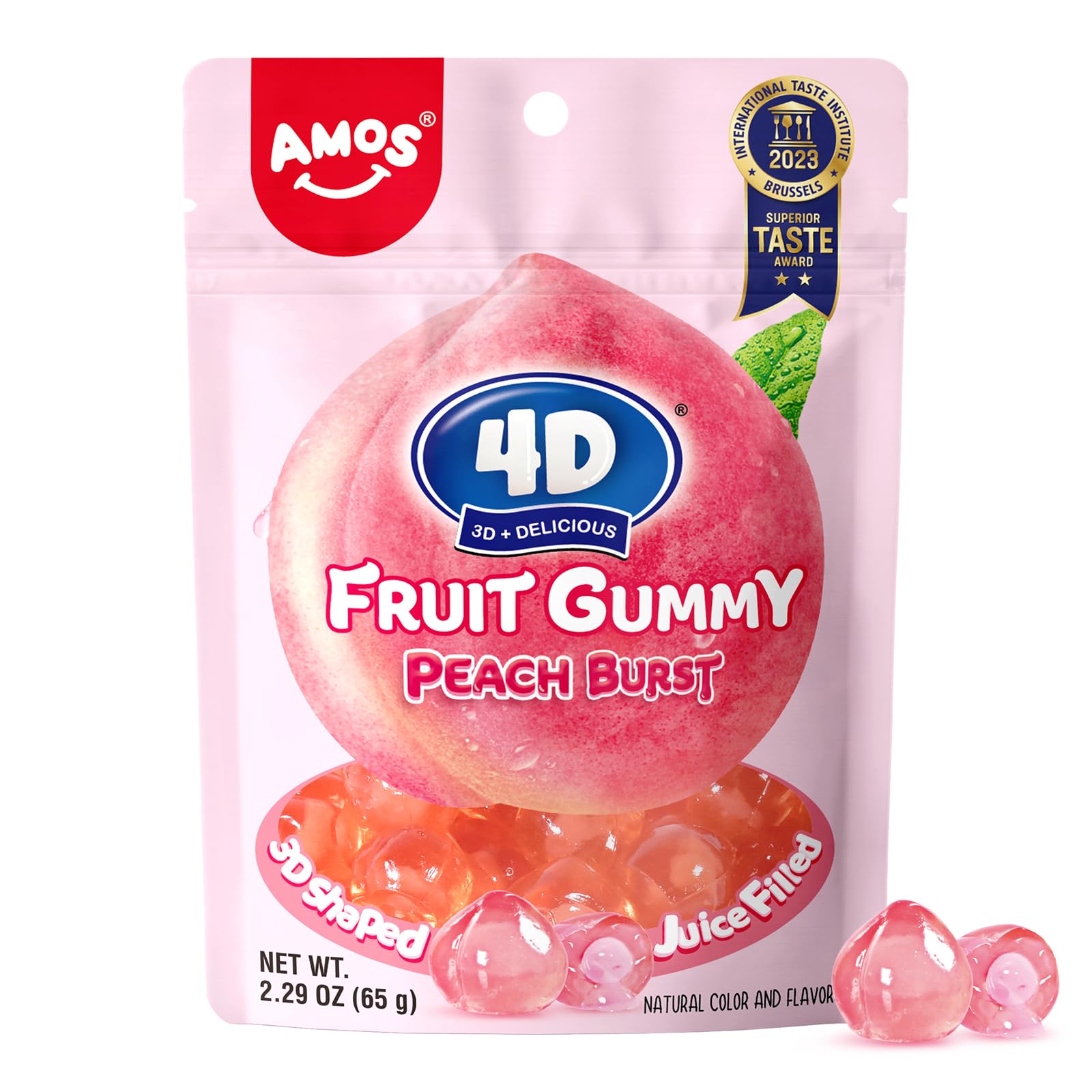 Amos 4D Fruit Gummy MMF7 Peach Burst, Fruit Snacks Gluten Free, Mothers