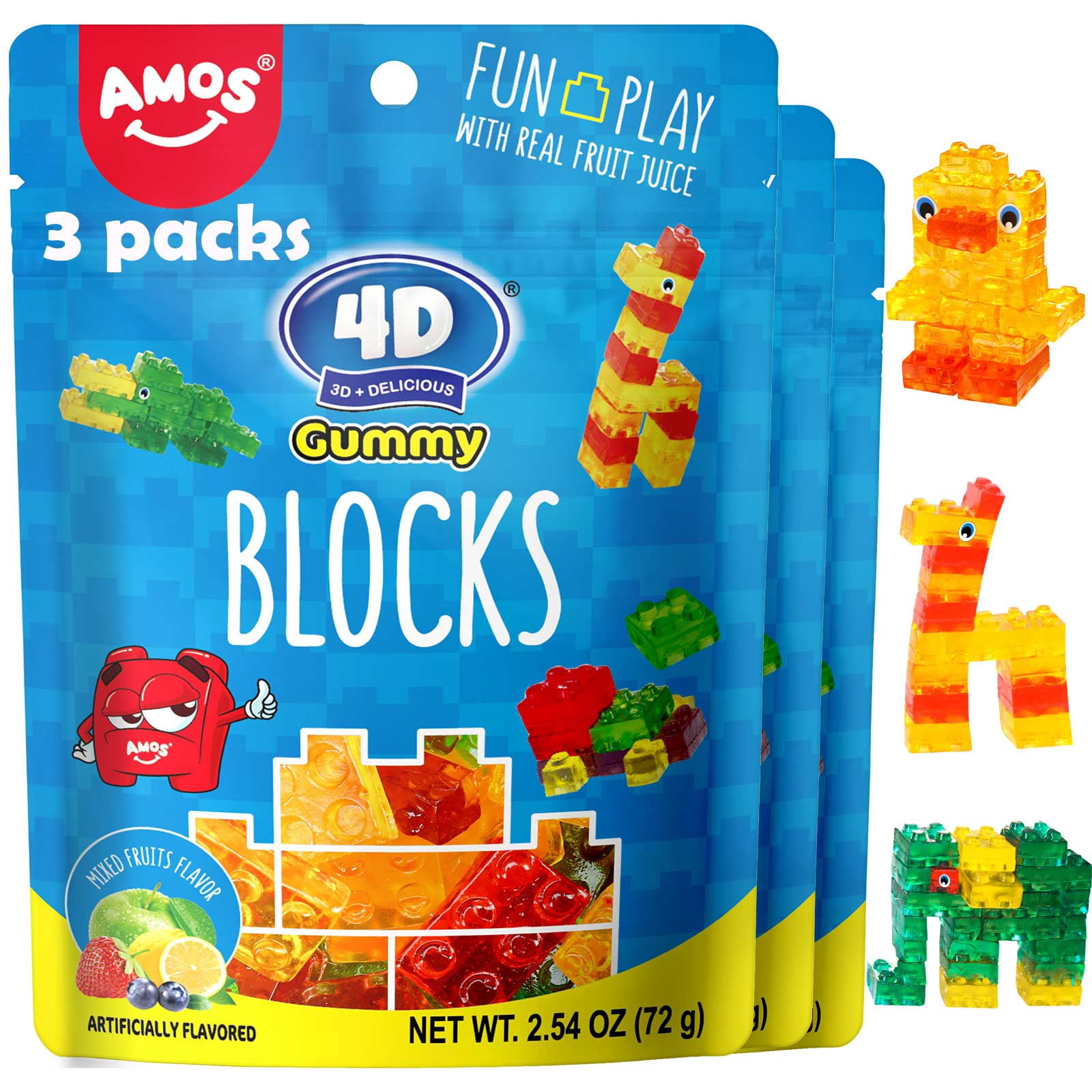 AMOS 4D Gummy Candy Bricks, Mixed Fruit Edible Building Blocks