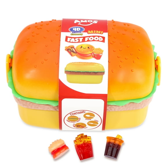 Amos 4D Gummy Hamburger Lunch Box, Mini Fast Food Gummy Candy 3.53oz (1 Box)