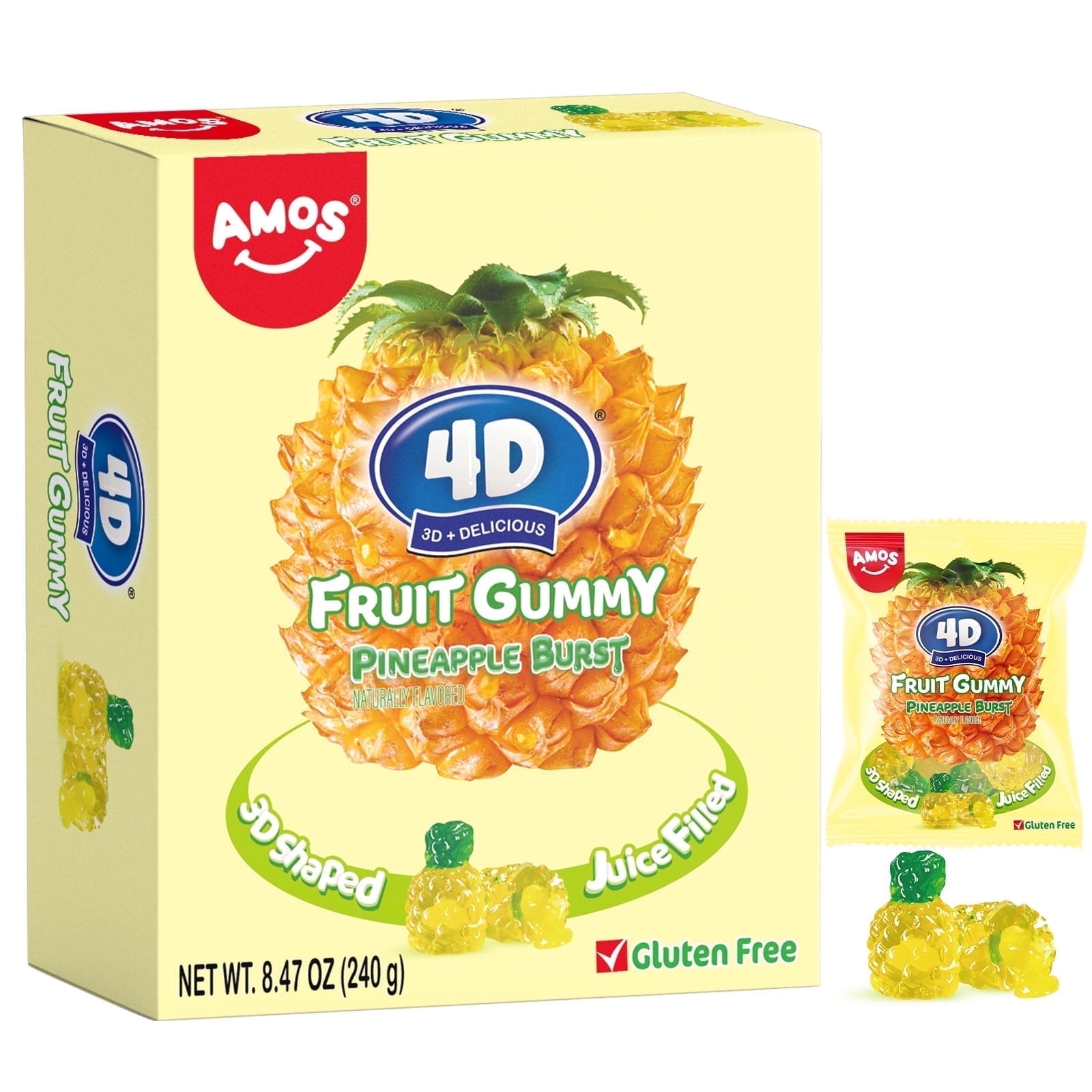 Walmart Black Friday Deals 2025 - Amos 4D Gummy Pineapple Burst No-Sodium Fruit Snacks Natural Flavored 1 Pack 8.47oz