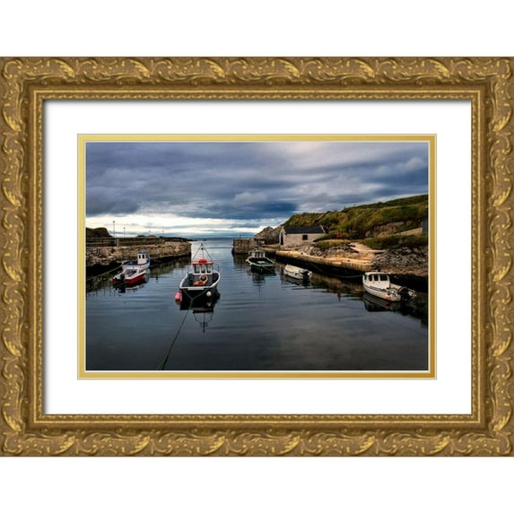 Amos, Andy 32x23 Gold Ornate Wood Framed with Double Matting Museum Art Print Titled - Fishing Harbor