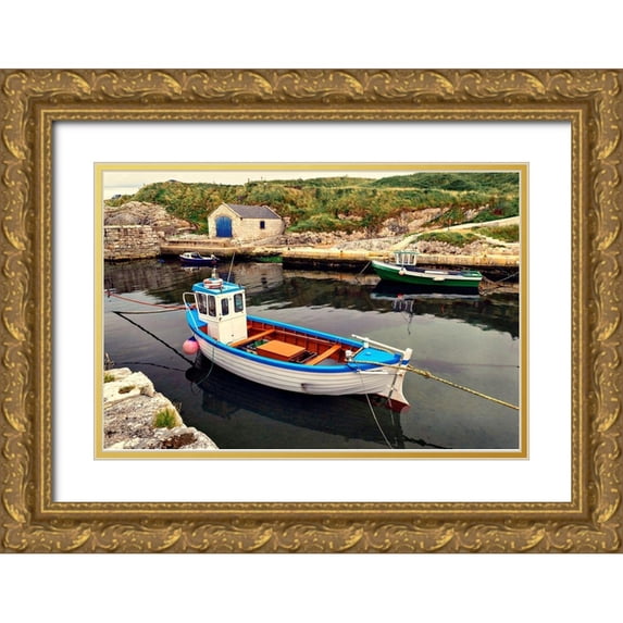 Amos, Andy 32x23 Gold Ornate Wood Framed with Double Matting Museum Art Print Titled - Harbor Boat Dock
