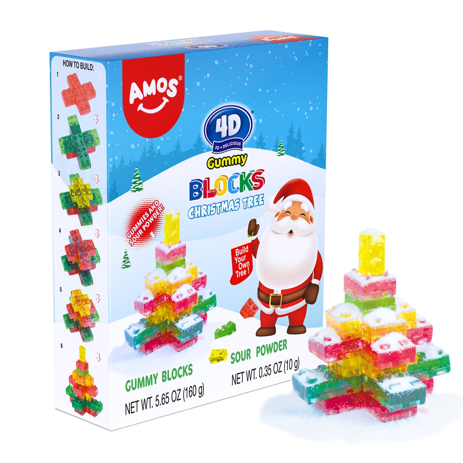 Amos Christmas Candy 4D Gummy Blocks Christmas Tree, Fruit Snacks
