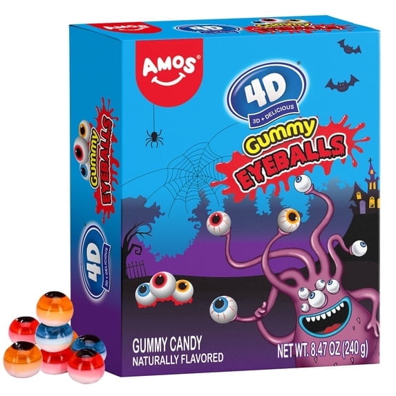 Amos Gummy Eyeballs Halloween Candy, Naturally Flavor Mixed Eyeballs Gummies Treat for Halloween 8.47oz