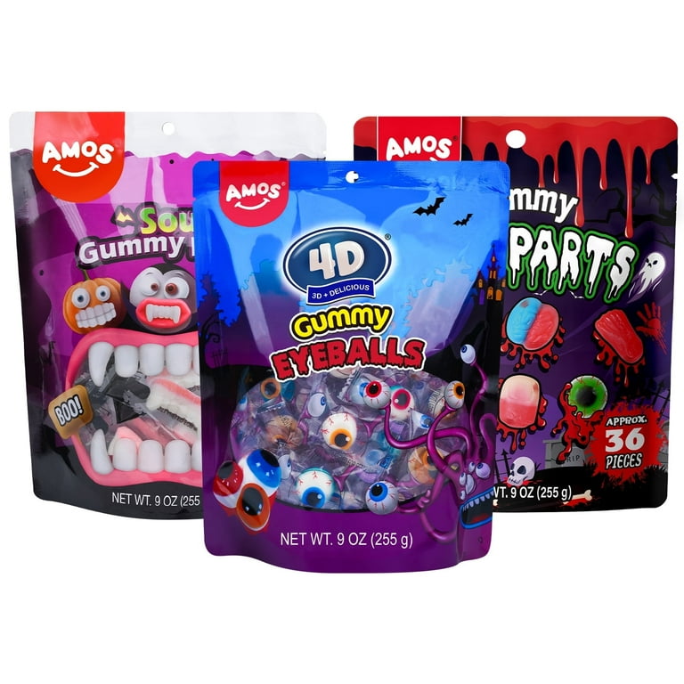 Amos Halloween Variety Candy Pack, Gummy Eyeballs & Fang & Body