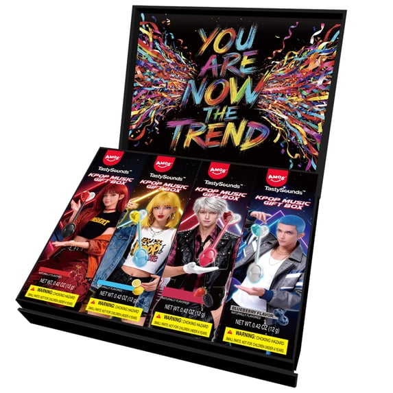 Amos K Pop Music Lollipops Gift Box, Audio Lollipops Candy Packs Sugar-Free (4 Counts)