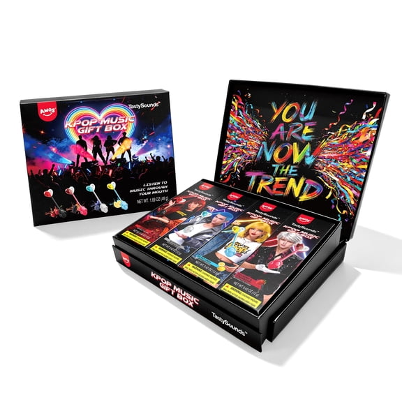 Amos K Pop Music Lollipops Gift Box, Audio Lollipops Candy Packs Sugar-Free (4 Counts)