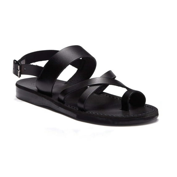 Amos - Leather Ankle Strap Flat Sandal - Mens Sandals