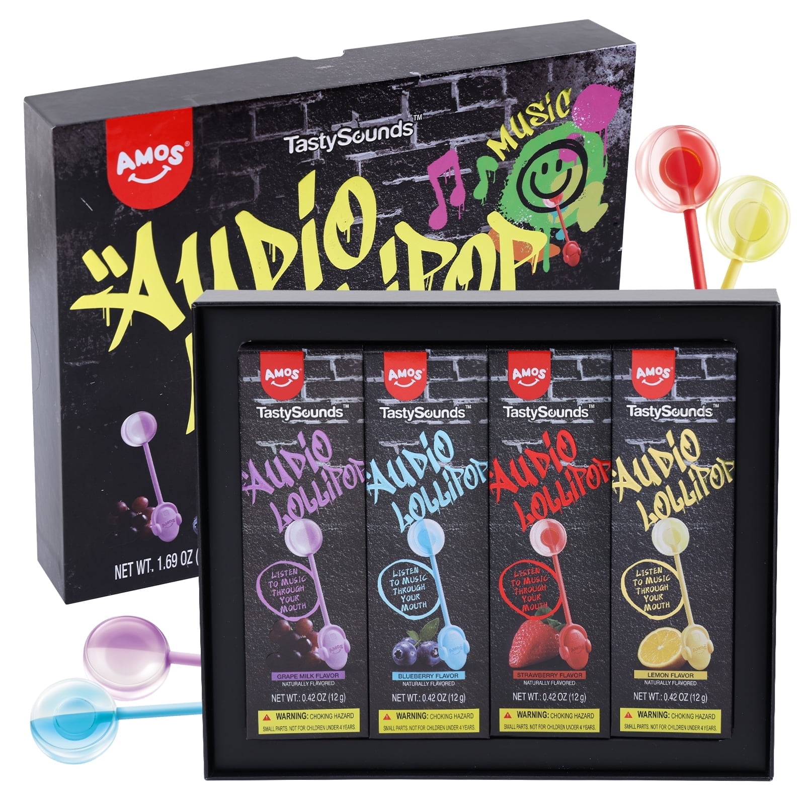 Walmart promo code:  Walmart Black Friday Deals 2025 Amos Music Lollipop Gift Box, Hip hop Music Lollipops Mixed Fruit Flavor Sugar-Free Candy (4Counts)
