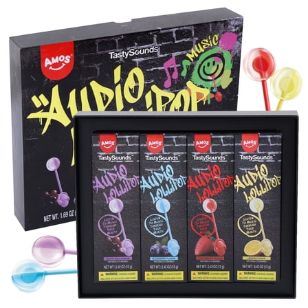 Amos Music Lollipop Gift Box, Hip hop Music Lollipops Mixed Fruit Flavor Sugar-Free Candy (4Counts)