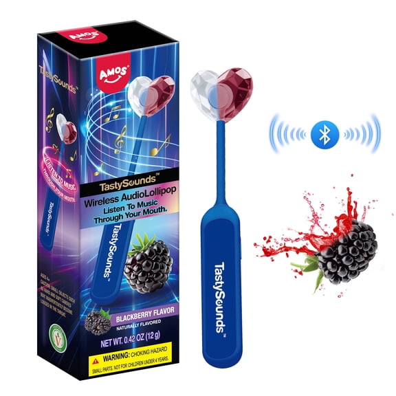 Amos Music Lollipops Natural Blackberry, Wireless Audio Lollipops, No Sugar Candy Fat-Free