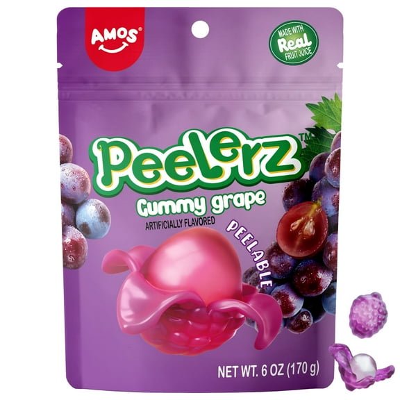 Amos Peelerz Bulk Candy Grape Gummies, Peelable Candy Dash Sharable Size 6 oz(1 Pack)