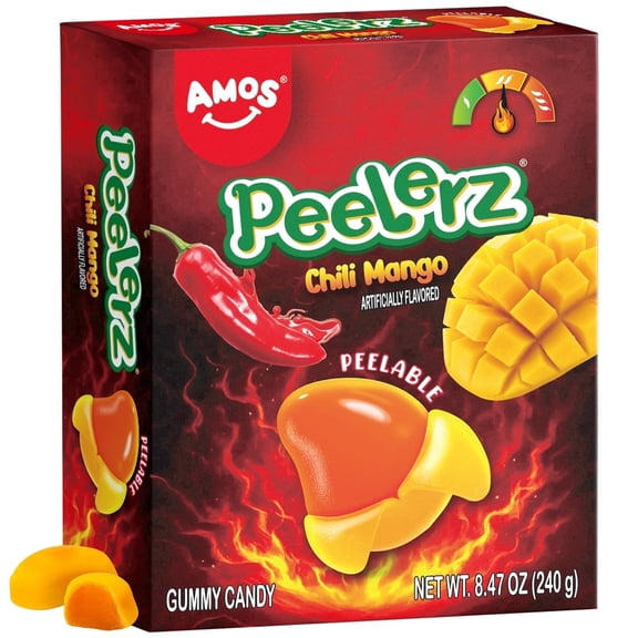 Amos Peelerz Chili Mango Gummy Candy, Mexican Candy Spicy Peelable Candy Bulk, 8.47 oz (1 Pack)