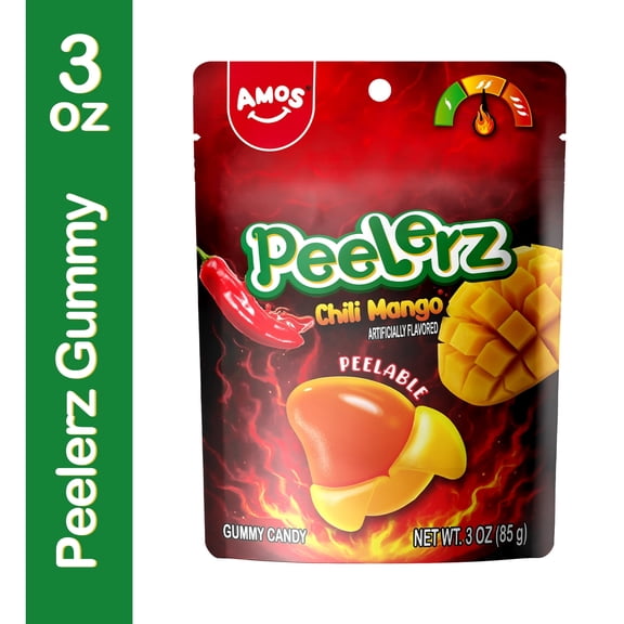 Amos Peelerz Chili Mango Gummy Candy, Peelable Gummies Spicy Snacks 3 oz (1 Pack)