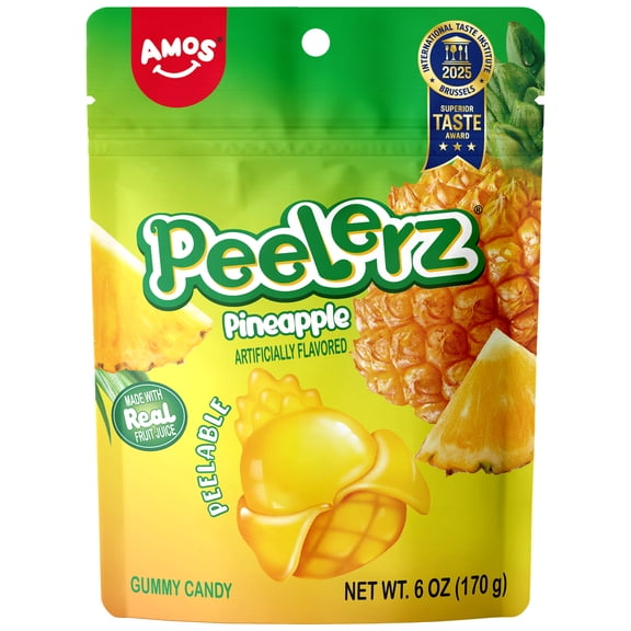 Amos Peelerz Gummies Pineapple Peelable Chewy Gummy Candy Shareable Size 6 oz (1 Pack)