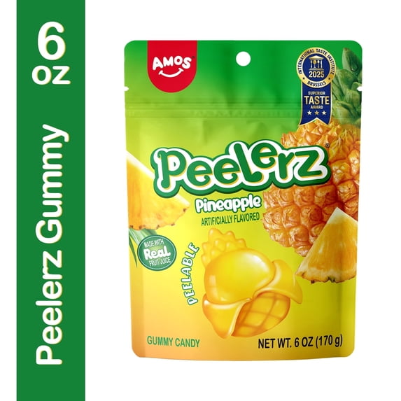 Amos Peelerz Gummies Pineapple Peelable Chewy Gummy Candy Shareable Size 6 oz (1 Pack)